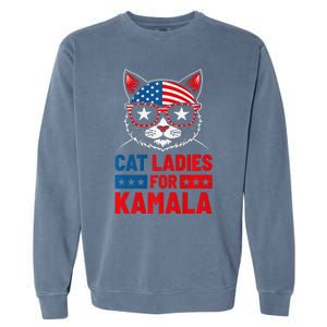 Cat Ladies For Kamala Funny Cat 2024 President Kamala Harris Premium Garment-Dyed Sweatshirt