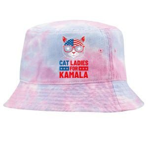 Cat Ladies For Kamala Funny Cat 2024 President Kamala Harris Premium Tie-Dyed Bucket Hat