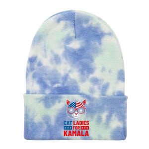 Cat Ladies For Kamala Funny Cat 2024 President Kamala Harris Premium Tie Dye 12in Knit Beanie