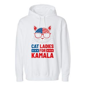 Cat Ladies For Kamala Funny Cat 2024 President Kamala Harris Premium Garment-Dyed Fleece Hoodie