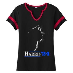 Cat Ladies For Kamala Funny Cat 2024 President Kamala Harris Ladies Halftime Notch Neck Tee