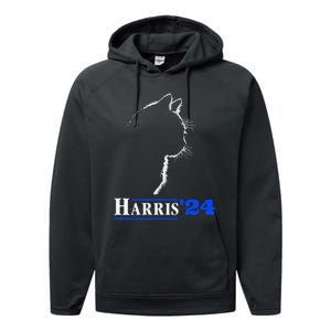 Cat Ladies For Kamala Funny Cat 2024 President Kamala Harris Performance Fleece Hoodie