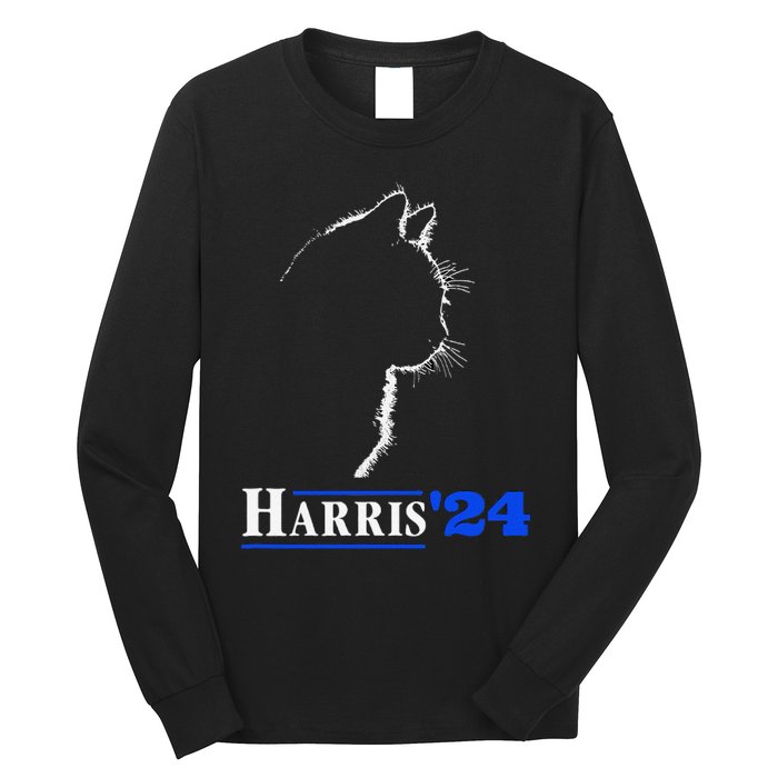 Cat Ladies For Kamala Funny Cat 2024 President Kamala Harris Long Sleeve Shirt