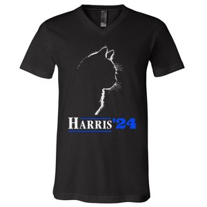 Cat Ladies For Kamala Funny Cat 2024 President Kamala Harris V-Neck T-Shirt