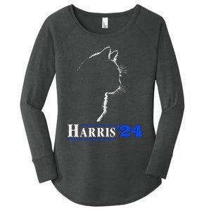 Cat Ladies For Kamala Funny Cat 2024 President Kamala Harris Women's Perfect Tri Tunic Long Sleeve Shirt