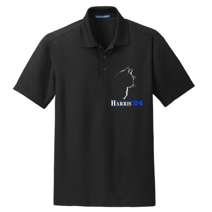 Cat Ladies For Kamala Funny Cat 2024 President Kamala Harris Dry Zone Grid Polo