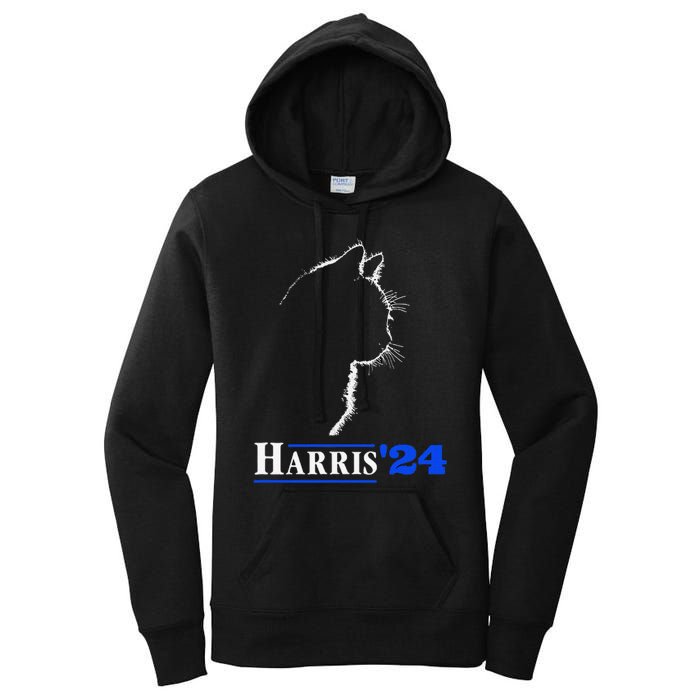 Cat Ladies For Kamala Funny Cat 2024 President Kamala Harris Women's Pullover Hoodie