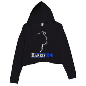 Cat Ladies For Kamala Funny Cat 2024 President Kamala Harris Crop Fleece Hoodie