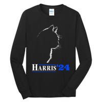 Cat Ladies For Kamala Funny Cat 2024 President Kamala Harris Tall Long Sleeve T-Shirt