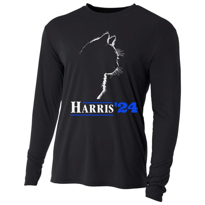 Cat Ladies For Kamala Funny Cat 2024 President Kamala Harris Cooling Performance Long Sleeve Crew