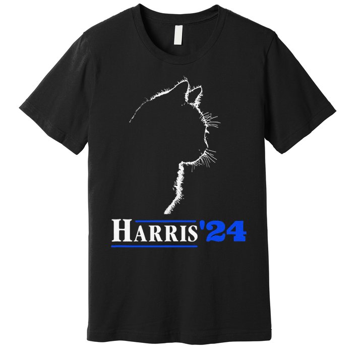 Cat Ladies For Kamala Funny Cat 2024 President Kamala Harris Premium T-Shirt