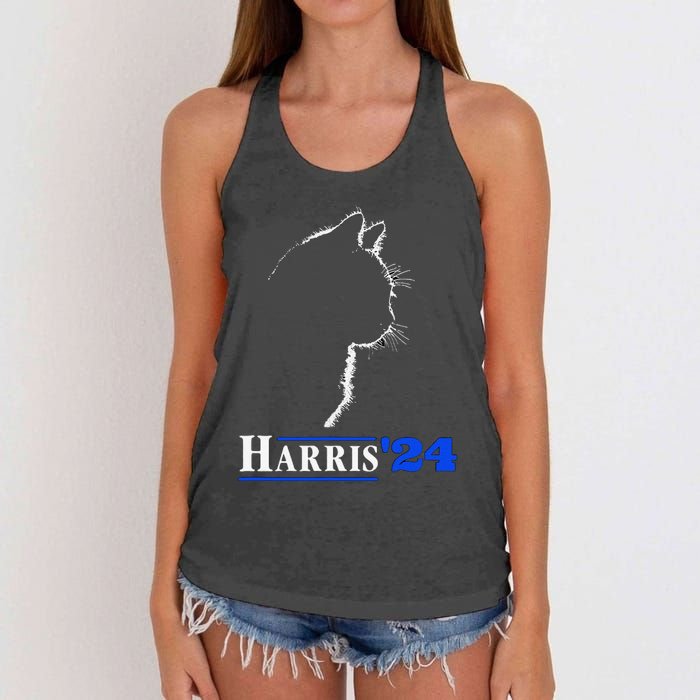 Cat Ladies For Kamala Funny Cat 2024 President Kamala Harris Women's Knotted Racerback Tank