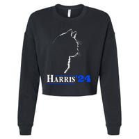 Cat Ladies For Kamala Funny Cat 2024 President Kamala Harris Cropped Pullover Crew