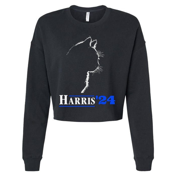 Cat Ladies For Kamala Funny Cat 2024 President Kamala Harris Cropped Pullover Crew