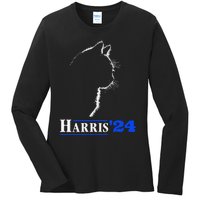 Cat Ladies For Kamala Funny Cat 2024 President Kamala Harris Ladies Long Sleeve Shirt