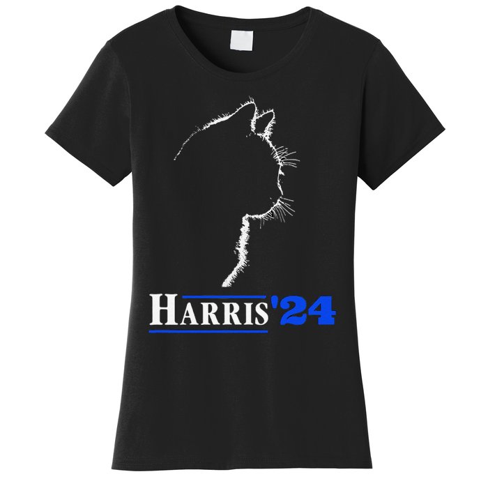 Cat Ladies For Kamala Funny Cat 2024 President Kamala Harris Women's T-Shirt