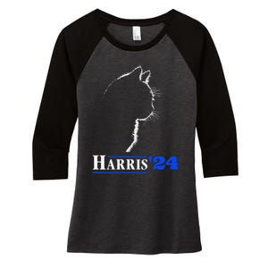 Cat Ladies For Kamala Funny Cat 2024 President Kamala Harris Women's Tri-Blend 3/4-Sleeve Raglan Shirt