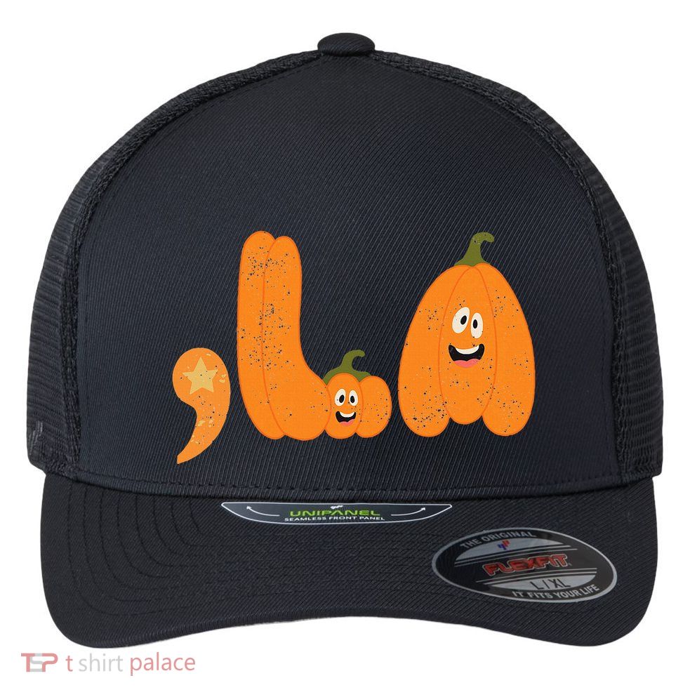 Comma La Funny Kamala Pumpkins Halloween Flexfit Unipanel Trucker Cap