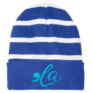 Comma La Funny Kamala Harris For President 2024 Gift Striped Beanie with Solid Band