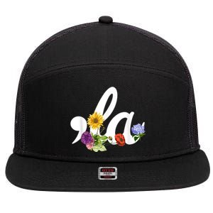 Comma La Floral Kamala Harris President 2024 Coma La Flowers 7 Panel Mesh Trucker Snapback Hat