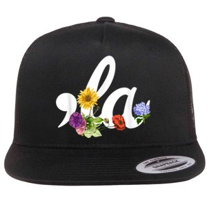 Comma La Floral Kamala Harris President 2024 Coma La Flowers Flat Bill Trucker Hat