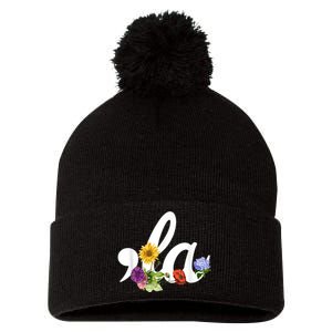 Comma La Floral Kamala Harris President 2024 Coma La Flowers Pom Pom 12in Knit Beanie