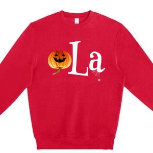 Comma La Funny Kamala Harris Halloween Pumpkin Premium Crewneck Sweatshirt