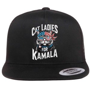 Cat Ladies For Kamala 2024 President Kamala Harris Flat Bill Trucker Hat