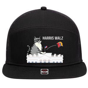 Cat Ladies For Kamala Harris 7 Panel Mesh Trucker Snapback Hat