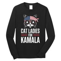 Cat Ladies For Kamala Funny Cat 2024 President Kamala Harris Long Sleeve Shirt