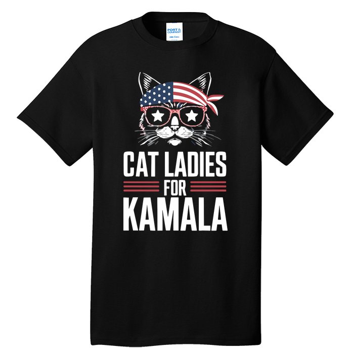 Cat Ladies For Kamala Funny Cat 2024 President Kamala Harris Tall T-Shirt