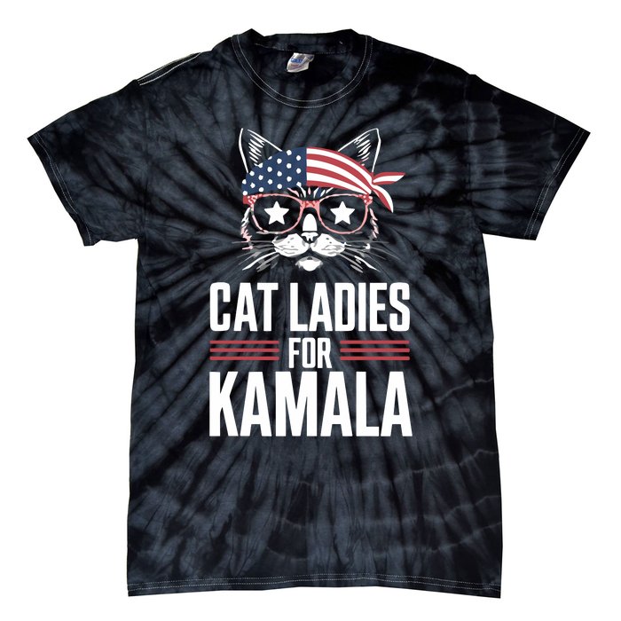 Cat Ladies For Kamala Funny Cat 2024 President Kamala Harris Tie-Dye T-Shirt