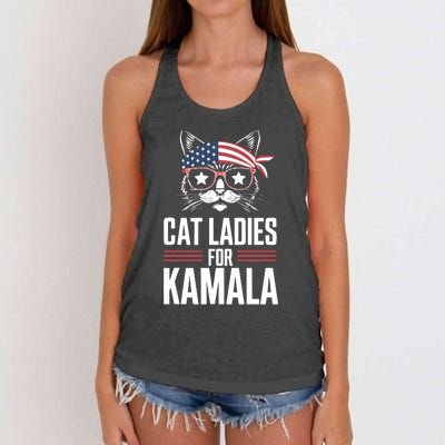 Cat Ladies For Kamala Funny Cat 2024 President Kamala Harris Women's Knotted Racerback Tank