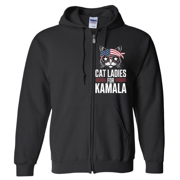 Cat Ladies For Kamala Funny Cat 2024 President Kamala Harris Full Zip Hoodie