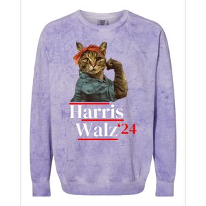 Cat Ladies For Kamala Walz Funny Cat 2024 President Colorblast Crewneck Sweatshirt