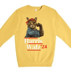 Cat Ladies For Kamala Walz Funny Cat 2024 President Premium Crewneck Sweatshirt