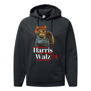 Cat Ladies For Kamala Walz Funny Cat 2024 President Performance Fleece Hoodie