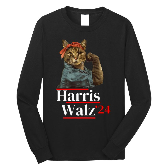 Cat Ladies For Kamala Walz Funny Cat 2024 President Long Sleeve Shirt