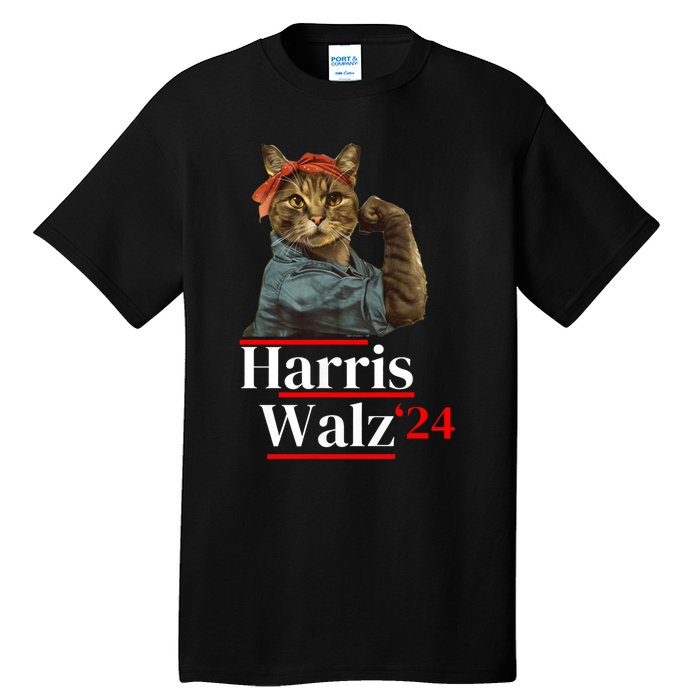 Cat Ladies For Kamala Walz Funny Cat 2024 President Tall T-Shirt