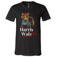 Cat Ladies For Kamala Walz Funny Cat 2024 President V-Neck T-Shirt