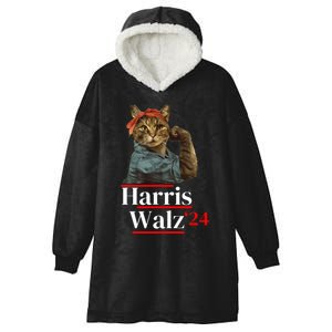 Cat Ladies For Kamala Walz Funny Cat 2024 President Hooded Wearable Blanket