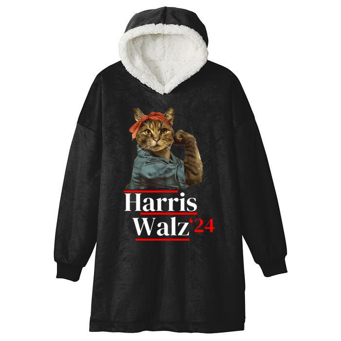 Cat Ladies For Kamala Walz Funny Cat 2024 President Hooded Wearable Blanket