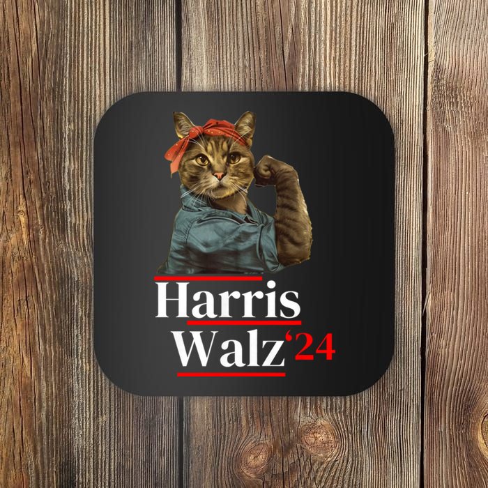 Cat Ladies For Kamala Walz Funny Cat 2024 President Coaster