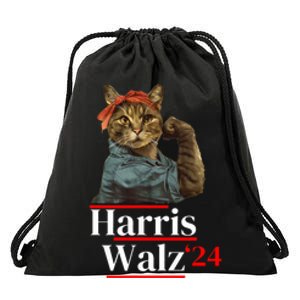 Cat Ladies For Kamala Walz Funny Cat 2024 President Drawstring Bag