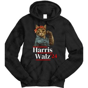 Cat Ladies For Kamala Walz Funny Cat 2024 President Tie Dye Hoodie