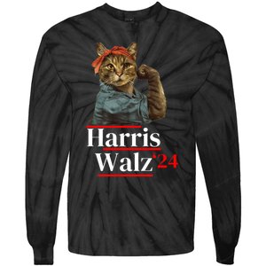 Cat Ladies For Kamala Walz Funny Cat 2024 President Tie-Dye Long Sleeve Shirt