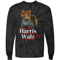 Cat Ladies For Kamala Walz Funny Cat 2024 President Tie-Dye Long Sleeve Shirt