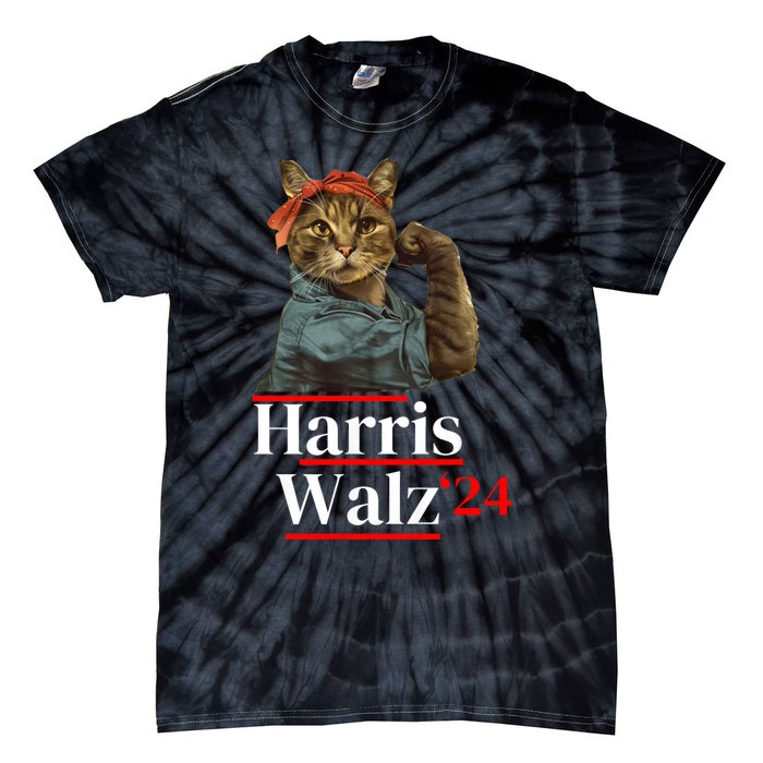 Cat Ladies For Kamala Walz Funny Cat 2024 President Tie-Dye T-Shirt