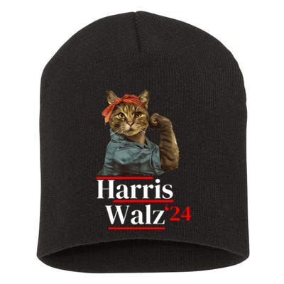 Cat Ladies For Kamala Walz Funny Cat 2024 President Short Acrylic Beanie