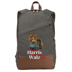 Cat Ladies For Kamala Walz Funny Cat 2024 President Cotton Canvas Backpack